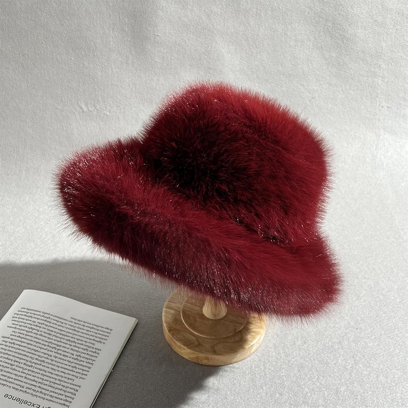 Dikoaina Luxury Faux Fur Bucket Hat for Women Girl – Oversized Brim, Super Soft & Fluffy Winter Hat, Cozy Fur-Like Beanie - Image 5